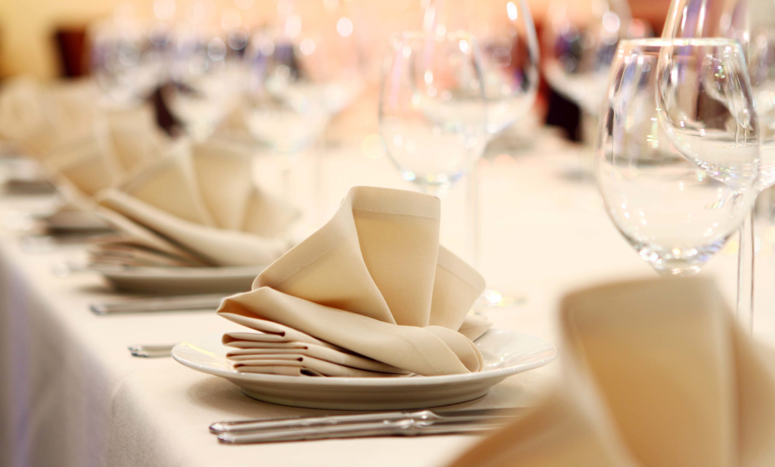 Banquet table with restaurant serving