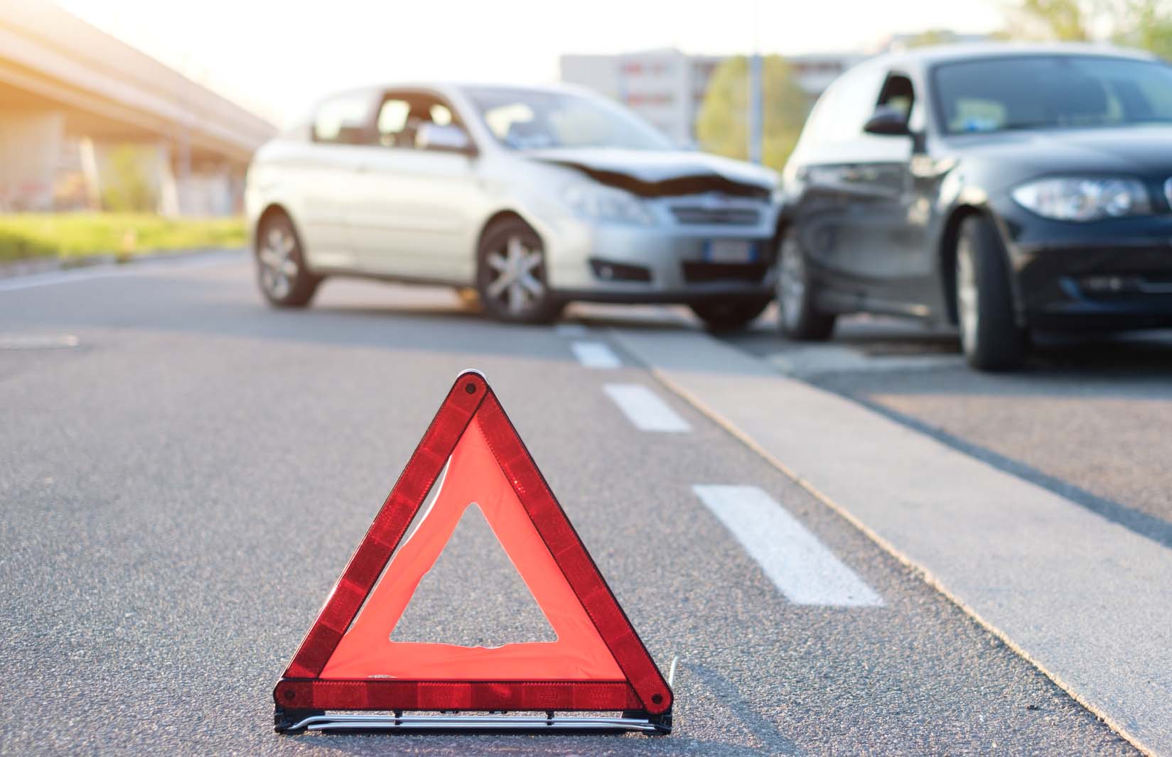 Reflective red triangle to point out car crash