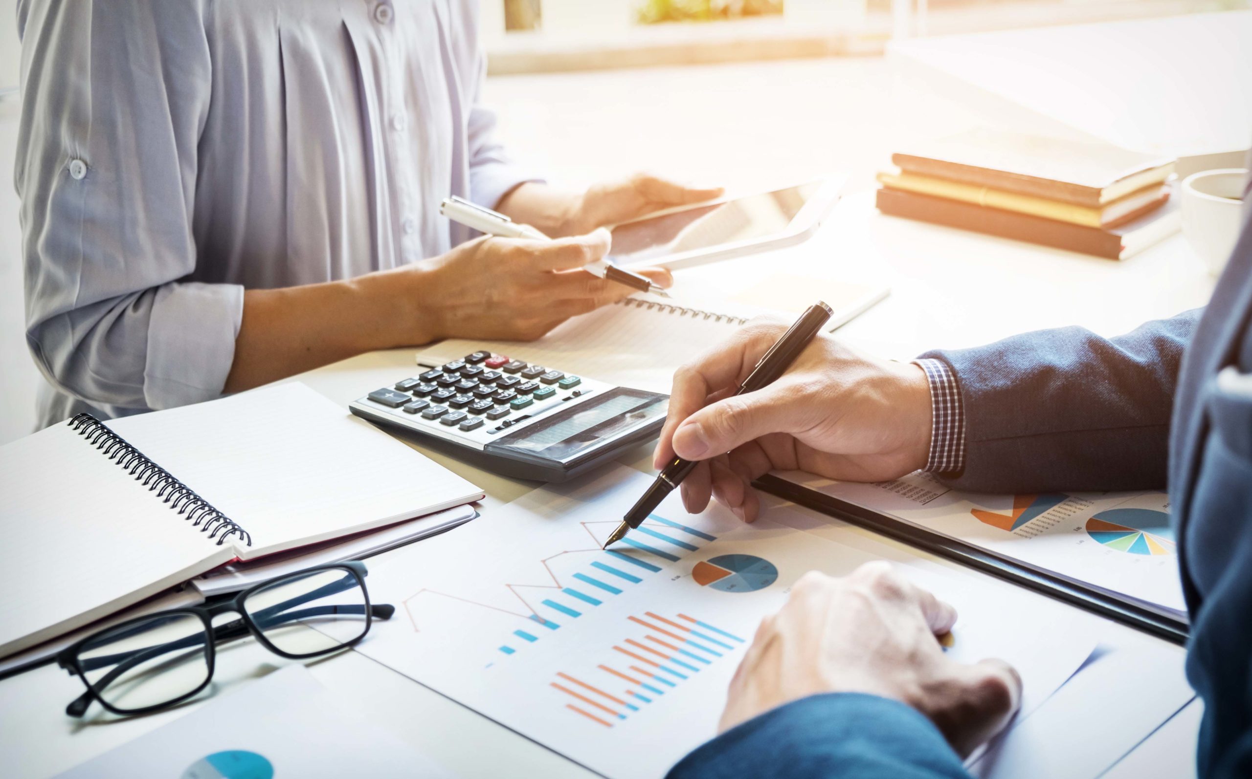 business man financial inspector and secretary making report, ca
