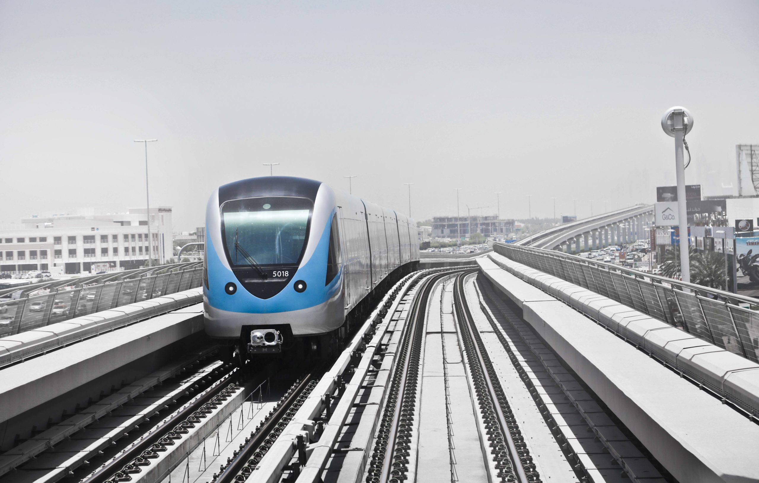 Shot of an electric train in a railway