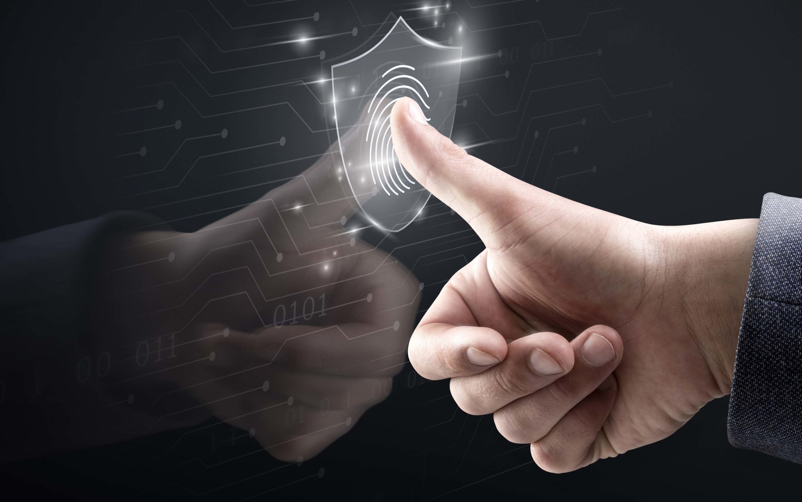 Biometric technology background with fingerprint scanning system