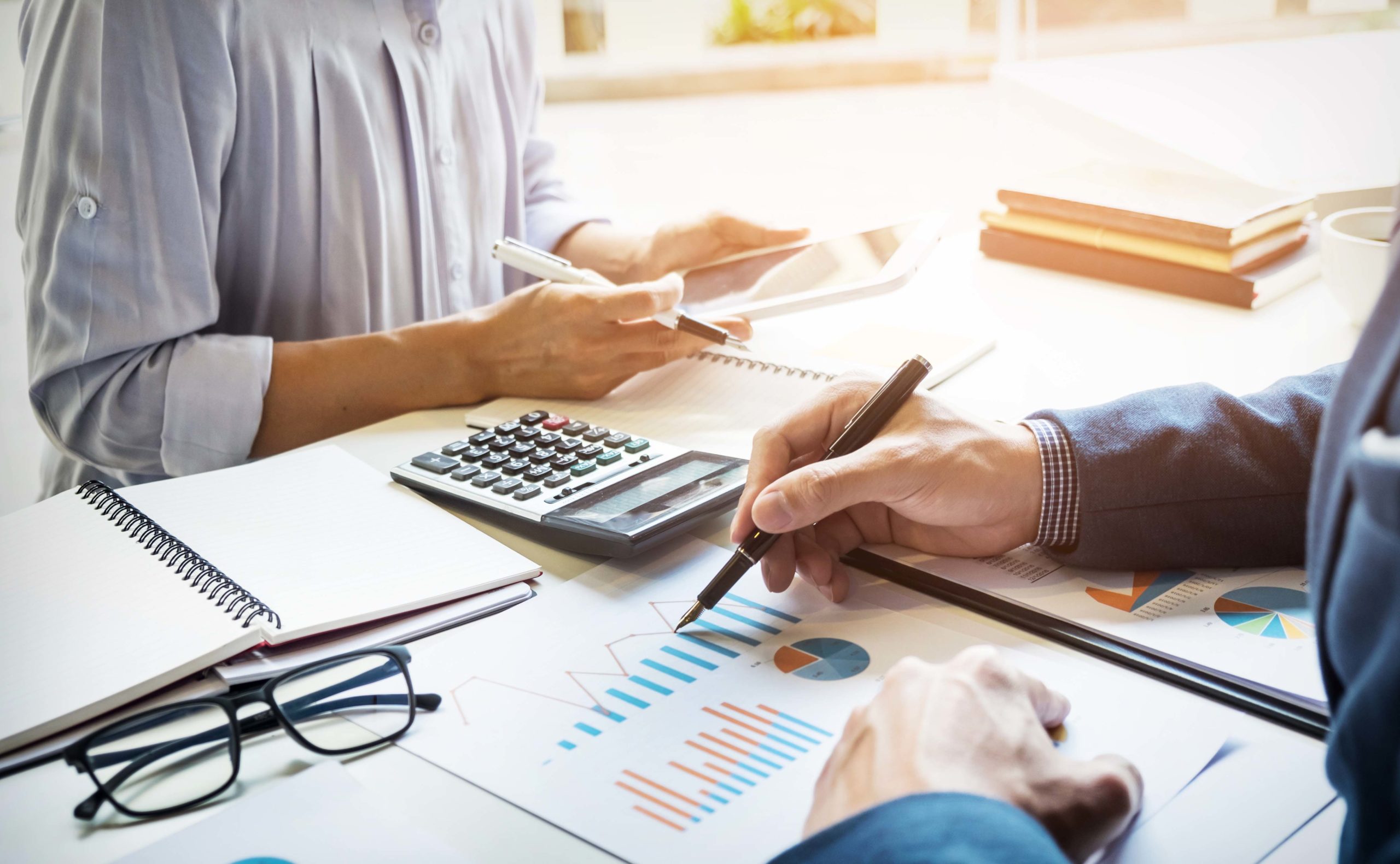 business man financial inspector and secretary making report, ca