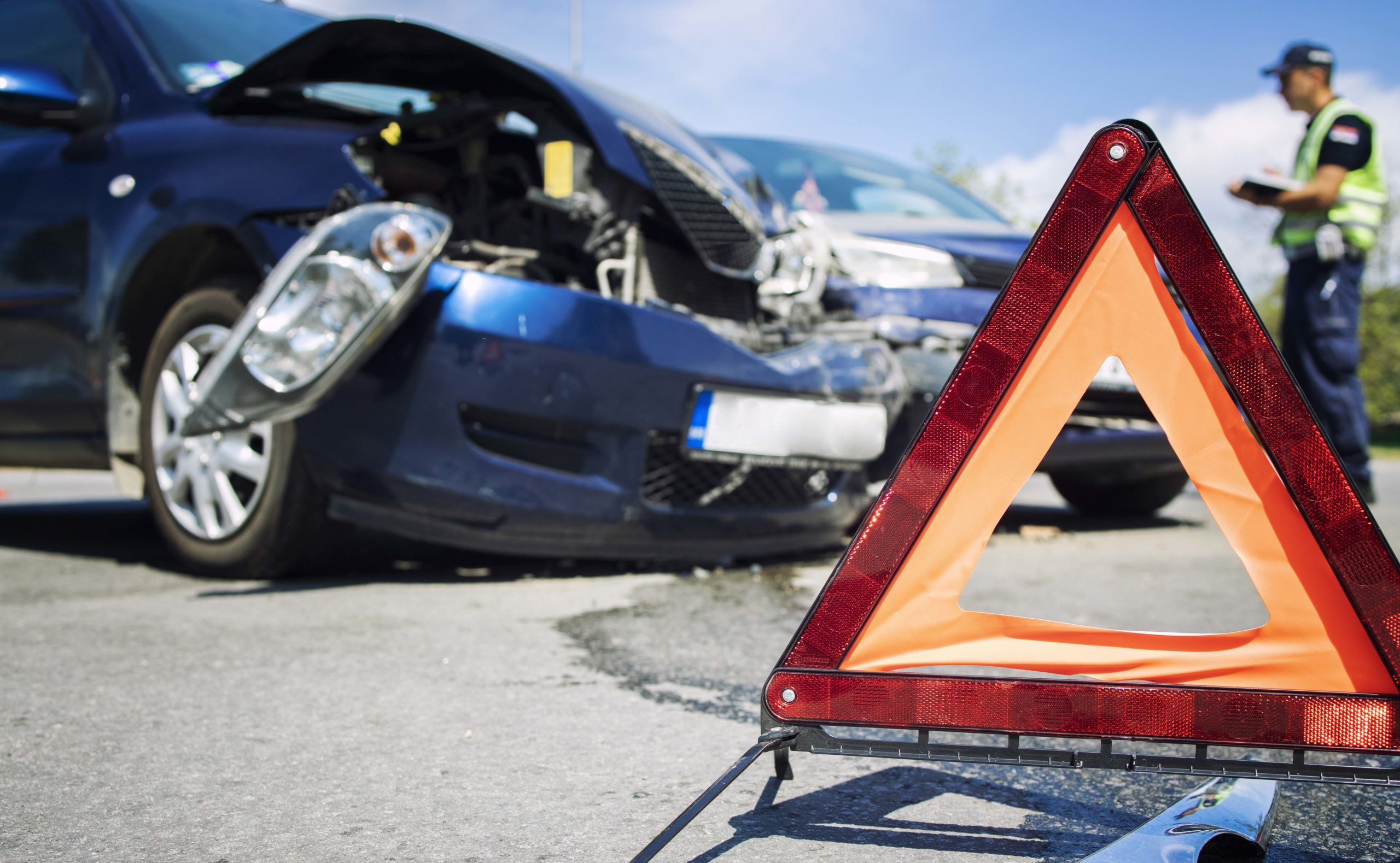 Road accident with smashed cars.